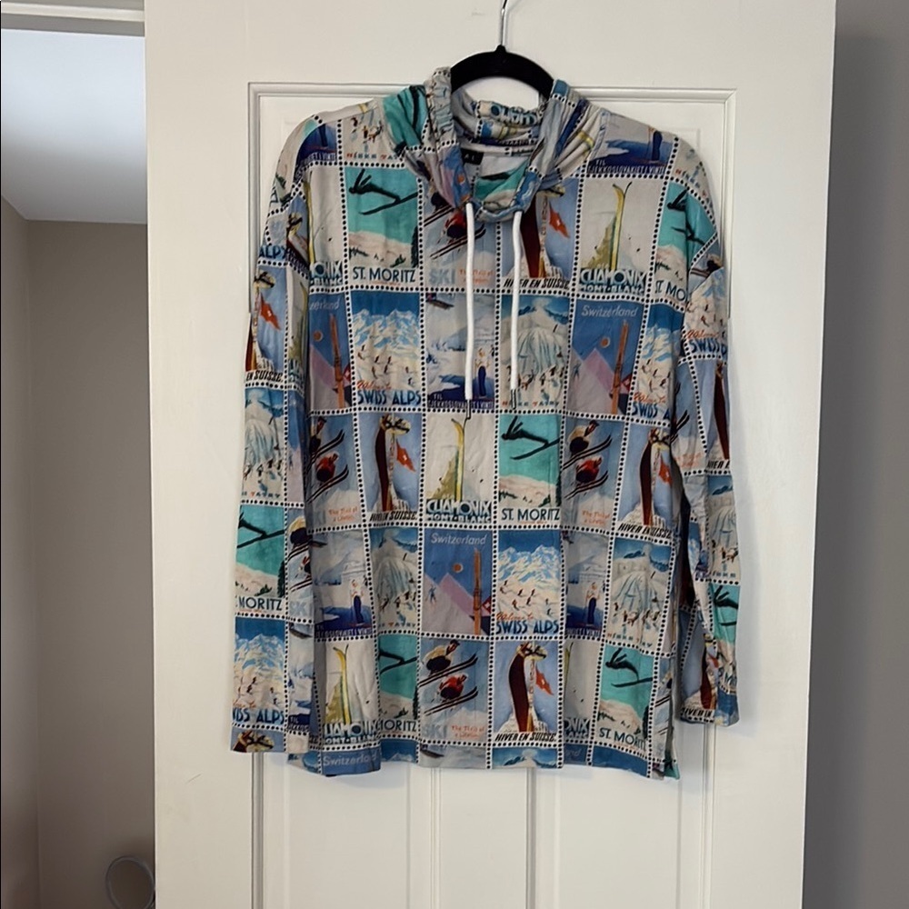 Colorful Graphic Long Sleeve Top ski bum!
